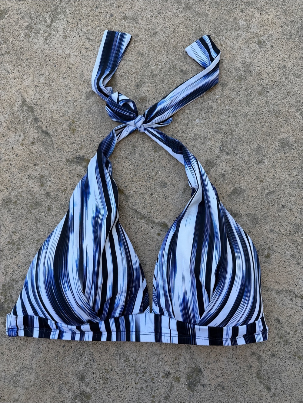 Athena Blue White Striped Padded Halter Tie Bikini Top Women's Size 6